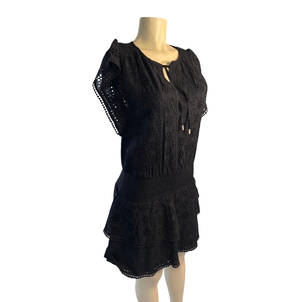 S Melissa Odabash Keri Black Eyelet Cover-Up Crochet Resort Beach Dress Smocked